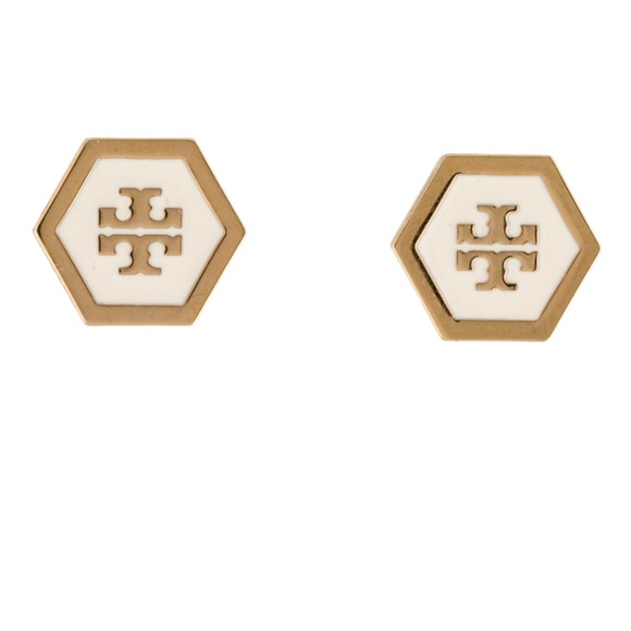 NWT Tory Burch Kira Hexagonal Stud Earrings MOP - Picture 2 of 6